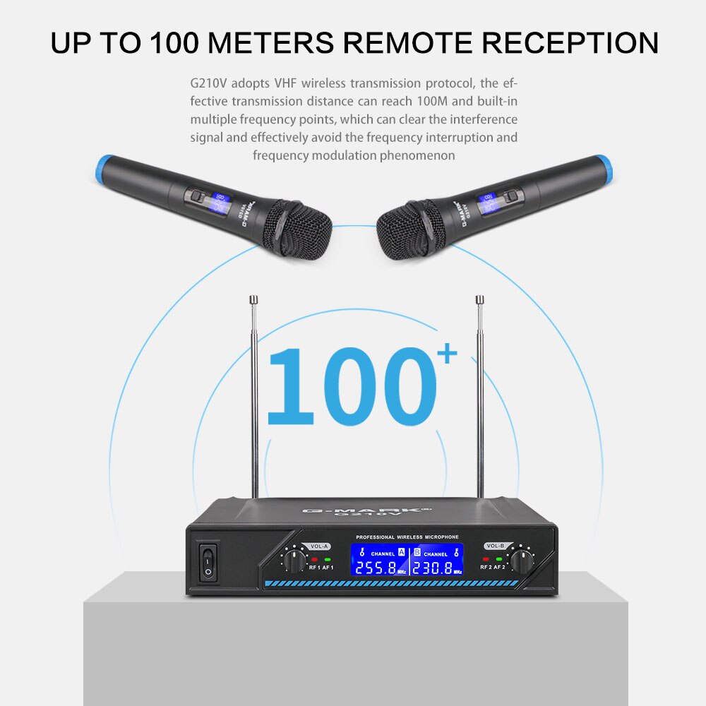 Micrófono inalámbrico G-MARK G210V, dispositivo de 2 canales para Karaoke, micrófono de mano para , canto, espectáculo en Iglesia y hogar