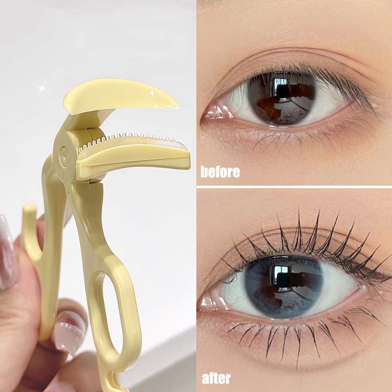 Rizador de pestañas con peine de dientes sin marco para rizar y dar forma a las pestañas naturales herramienta para rizar pestañas gran angular herramienta de maquillaje de ojos: YELLOW