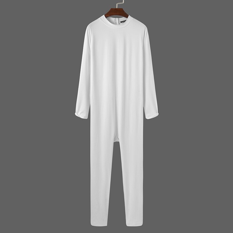 Incerun Mannen Jumpsuit Pyjama Lange Mouw O Hals Homewear Leisure Nachtkleding Soft Fitness Effen Kleur Mannen Rompertjes Nachtkleding S-5XL: White / 4XL