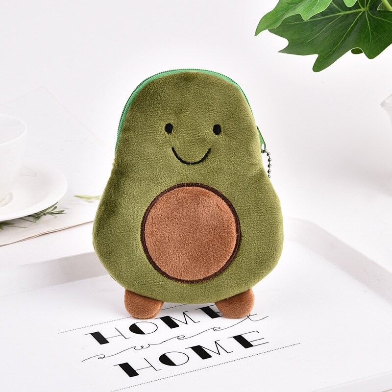 Soft Plush Cartoon Rabbit Bear Women Coin Purse Mini Cute Oval Zipper Children Girl Coin Wallet USB Cable Headset Bag: Aguacate