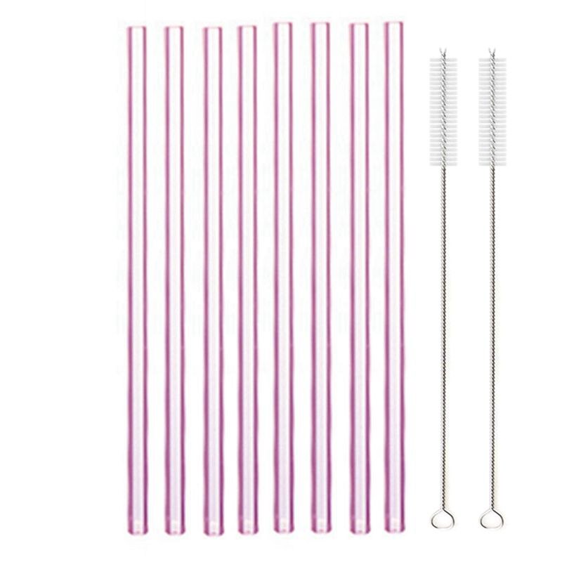 Lote de Pajitas Ecológicas Reutilizables, Pajas 8,5&quot; x 8mm para Beber de Vidrio Multicolor, para Bebidas Saludables, Cócteles, Granizados, Batidos: 8pcs Pink Straight