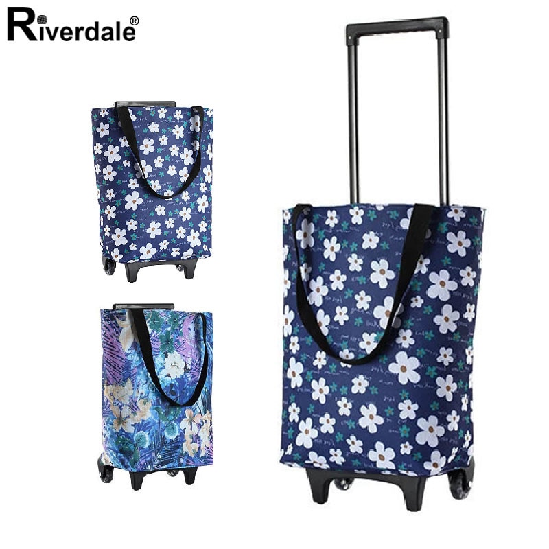 Supermarket Women Folding Shopping Bags Reusable Grocery Bags Food Organizer Vegetables Bag Big Shopping With Wheels Trolley Bag