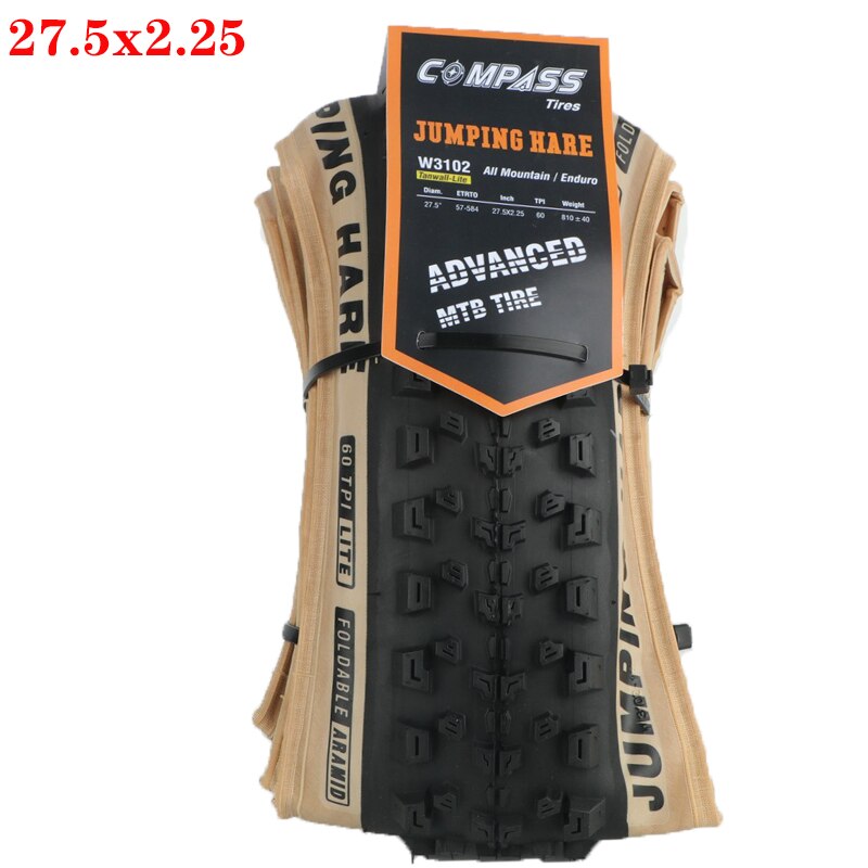 COMPASS MTB bike tire 26/27.5/29*2.25 Stab proof yellow edge folding tires bike 29 inches pneu aro 60TPI Foldable 2.1 tire: 27.5x2.25