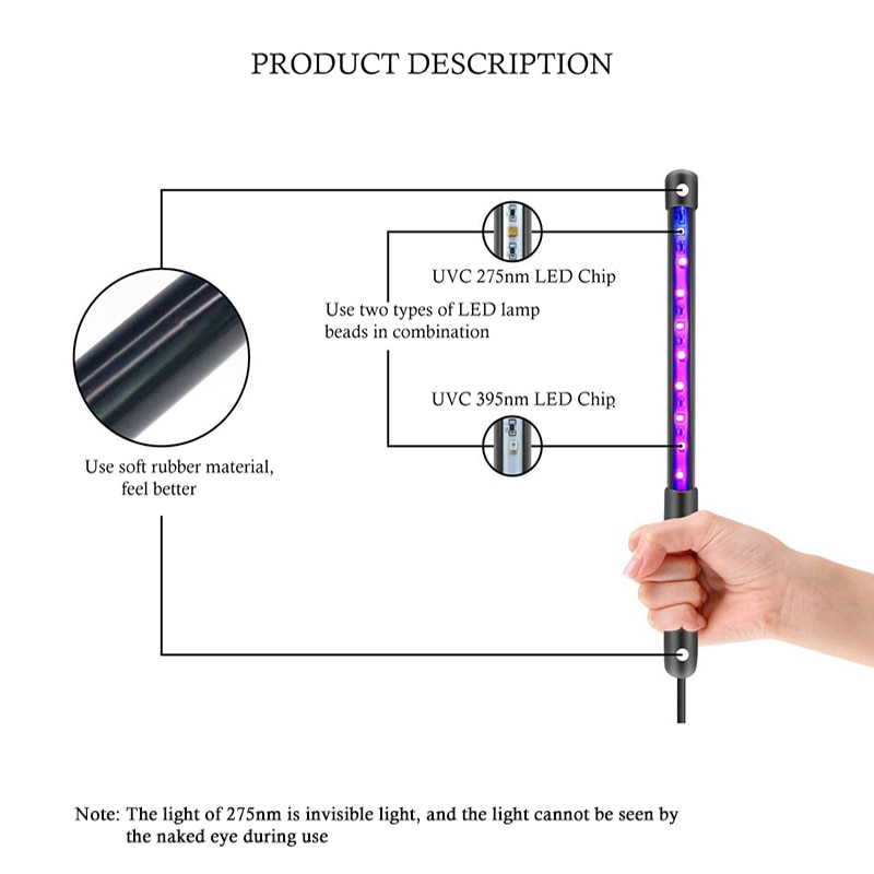 Bærbar led uv-lampe 3+6 leds 275nm 375nm husholdnings uvc led steriliseringslys usb ultraviolet sterilisator uv lys