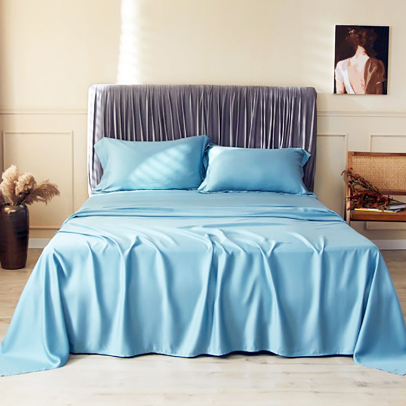 Summer Luxury Satin Silk-like Bed Sheet Set (Flat Sheet + Fitted Sheet + Pillowcase) Solid Color Mattress Cover Twin Full Queen: Twin / Blue