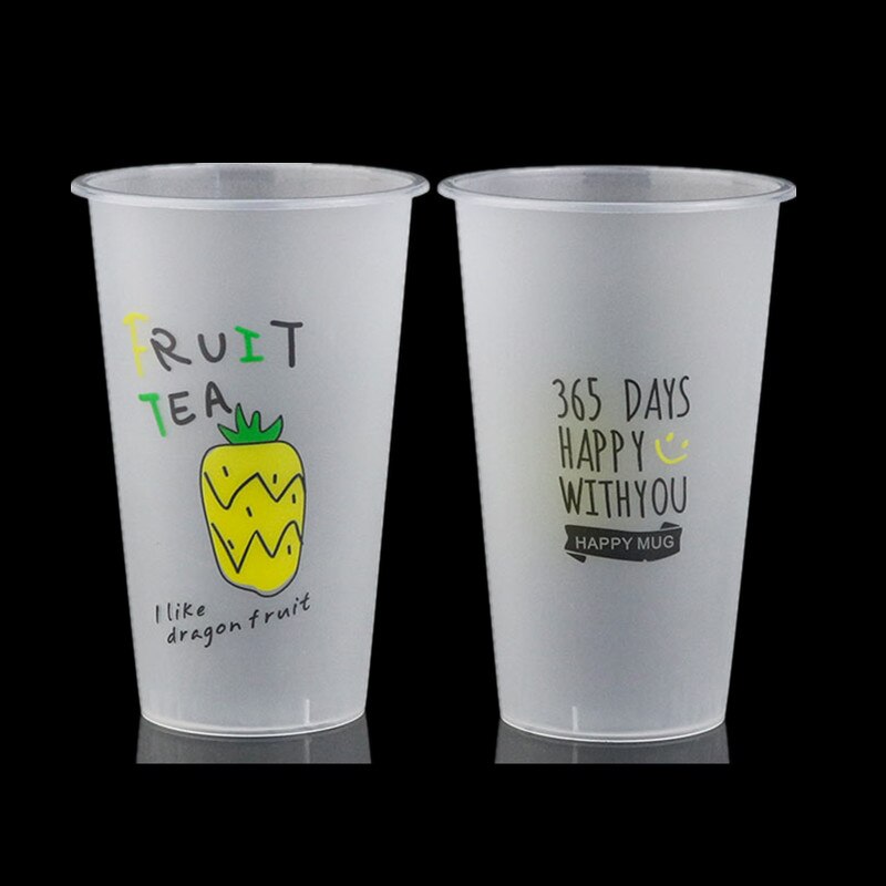 50pcs disposable fruit juice cup party birthday favor 500ml frosted transparent beverage plastic cups with love lid
