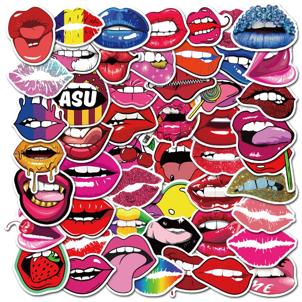 50Pcs Styling Pvc Sexy Lippen Schoonheid Waterdichte Stickers Decor Voor Laptop Motorfiets Skateboard Bagage Koelkast Decal Sticker