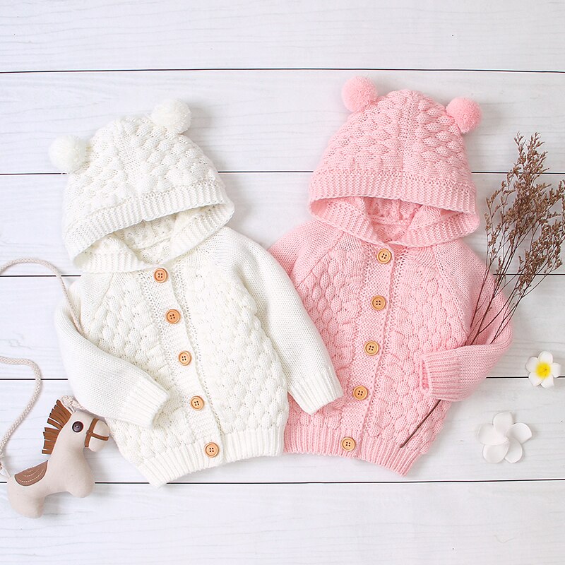 Patpat Lente En Herfst Baby Jongen Meisje Schattige Pompon Herten Effen Gebreide Jas Peuter Jassen Kleding