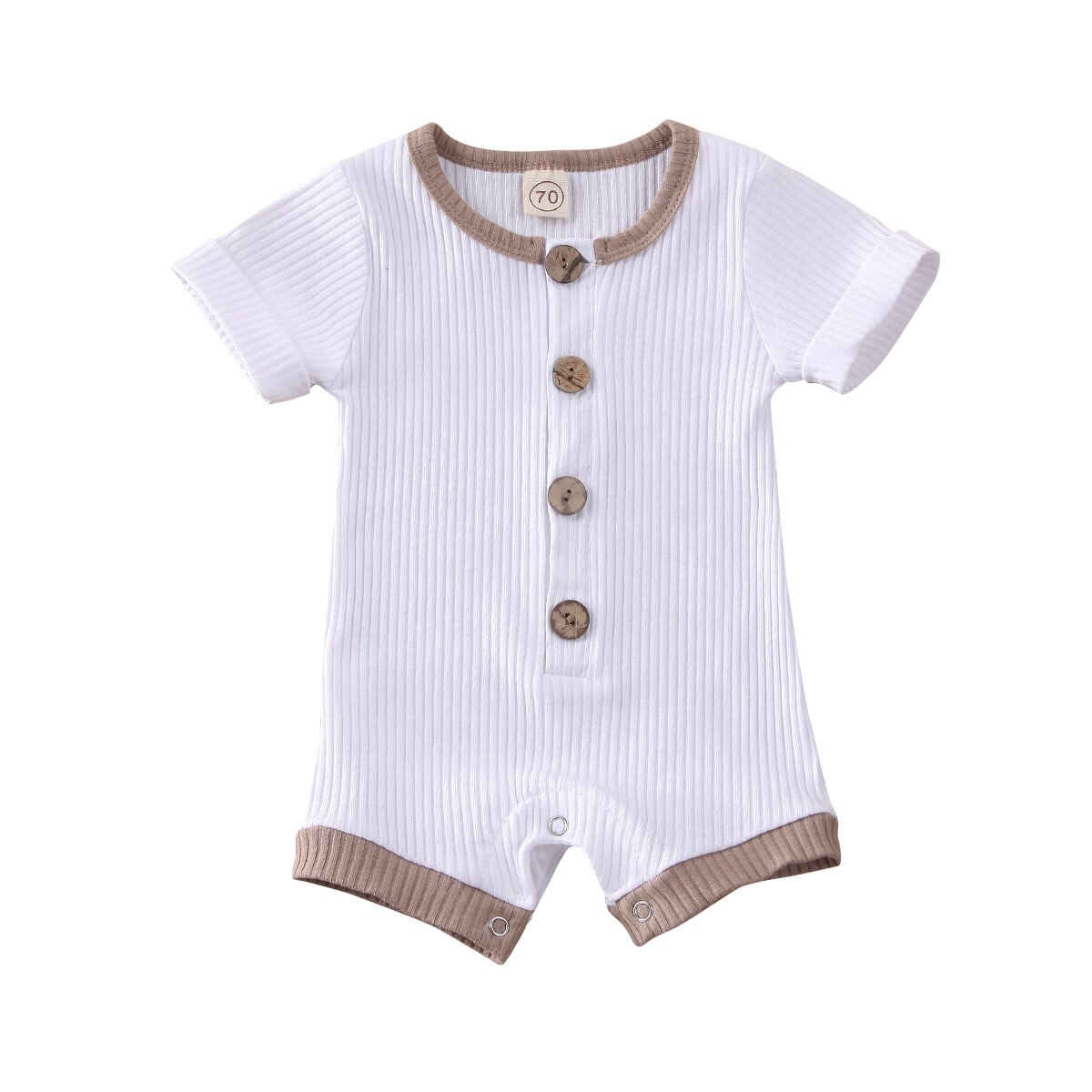 Gloednieuwe Pasgeboren Infant Kids Baby Meisje Jongen Romper Enkele breasted Gestreepte Katoenen Jumpsuit Playsuit Zomer Kleding 0- 18M: WHITE / 12m