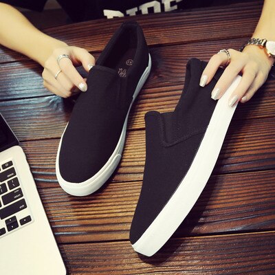 Homme chaussures toile tissu décontracté couleur uni mâle jaune baskets sans lacet mocassins paresseux mocassins talon plat Simple Style AA-273: Black / 43