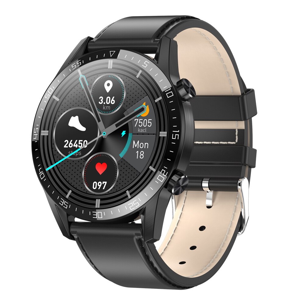 Neue Clever Uhr Männer 24 Stunden Kontinuierliche Temperatur Monitor IP68 EKG PPG BP Herz Bewertung Fitness Tracker Sport Smartwatch: Schwarz Leder