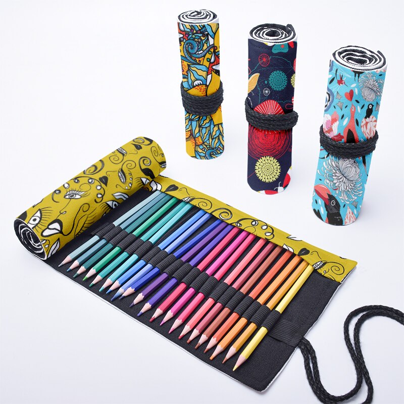 Estuche de lona con 12/24/36/48/72 agujeros, bolsa de almacenamiento de papelería escolar, estampado a la , para lápices, rollo de bolígrafo, cortina Unisex