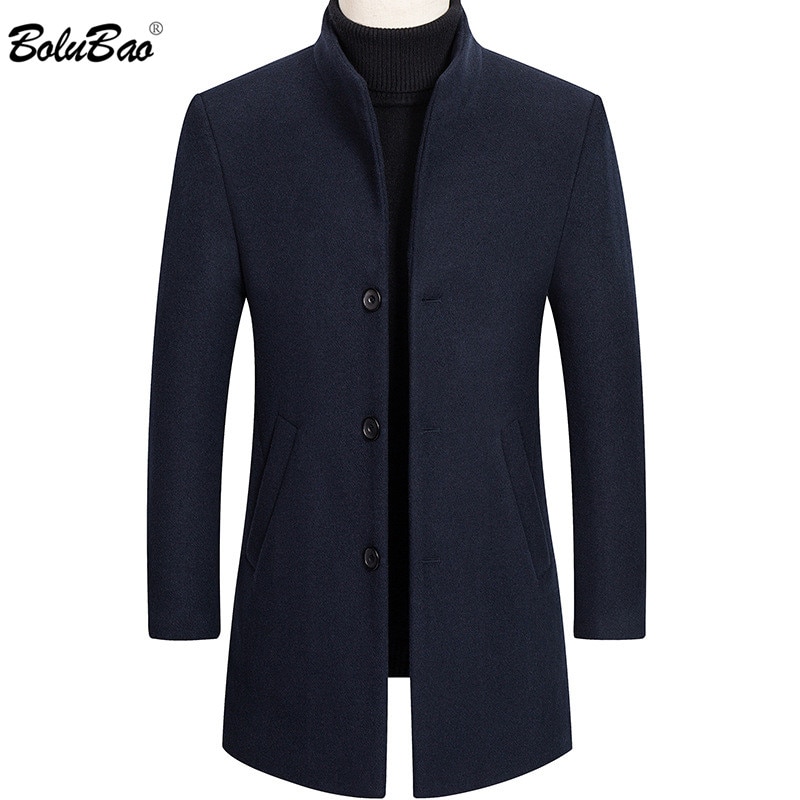 Bolubao merke ullfrakk herre ensfarget casual slim fit overfrakk vinter komfortabel ullblandinger kåper herre
