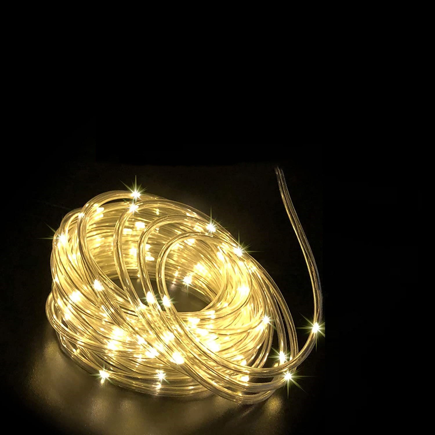Guirnalda de Año , tubo LED, luces de hadas de cuerda, guirnalda impermeable con pilas, 150 LED para decoración navideña interior y exterior: Color blanco cálido / 11-15 W / O