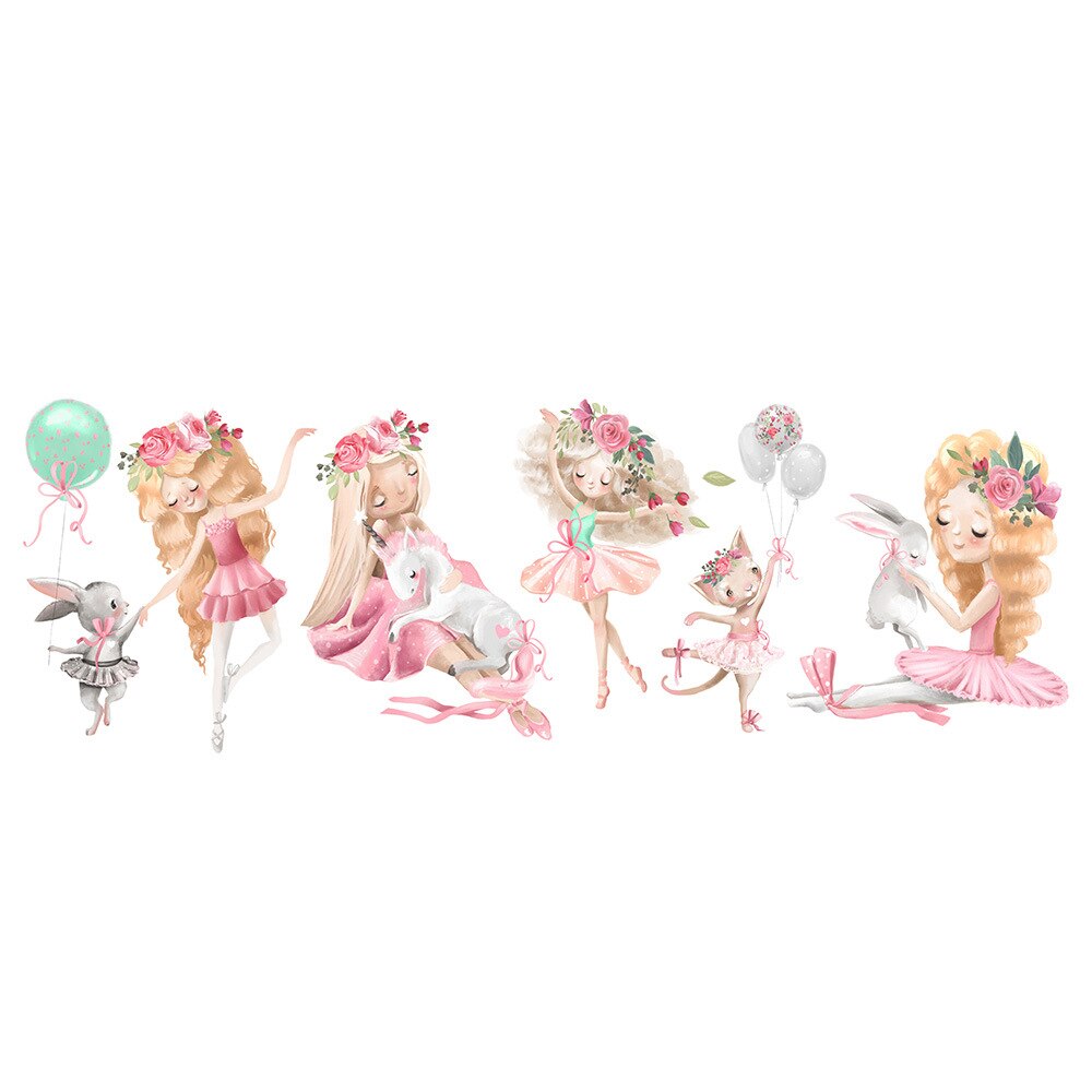 Girl Sticker Ballet Dancing Rabbits PVC Decorative Wall Stickers for Home Nursery Office Dorm Mural Decals Cartoon Wallpaper
