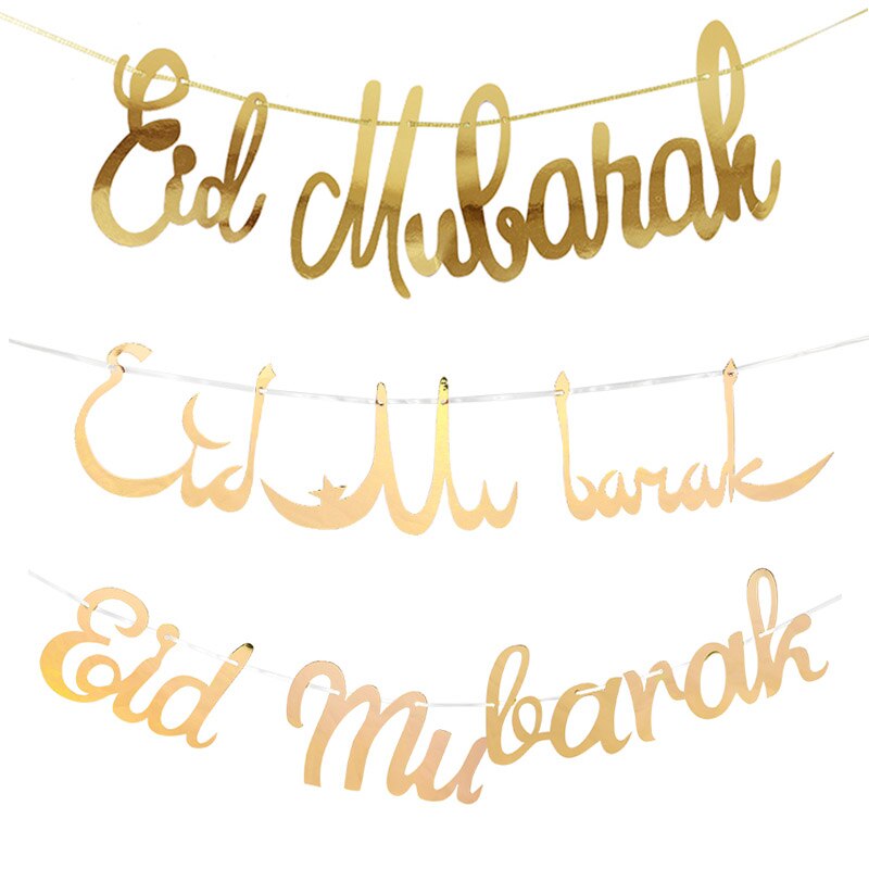 Goud Eid Mubarak Banner Muur Opknoping Ramadan Kareem Papier Guirlande Eid Vlag Festival Bunting Islamitische Moslim Mubarak Decoratie