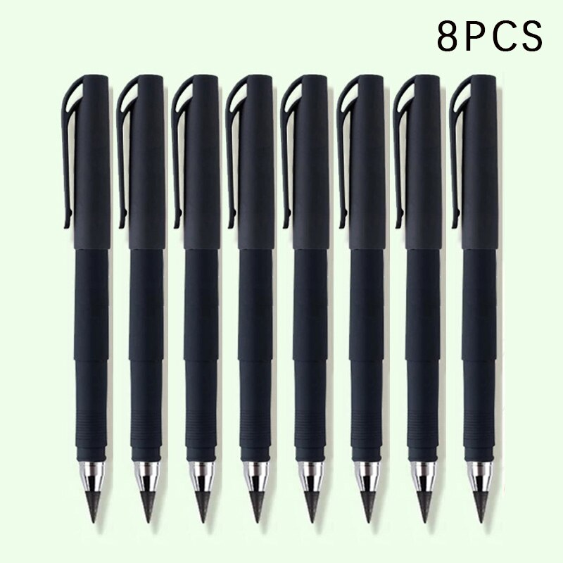 8Pcs Eeuwige Pen Onbeperkt Schrijven Potlood Geen Inkt Pen Uitwisbare Voor Kinderen Tekening School Kantoor Kawaii Briefpapier: 8pcs black