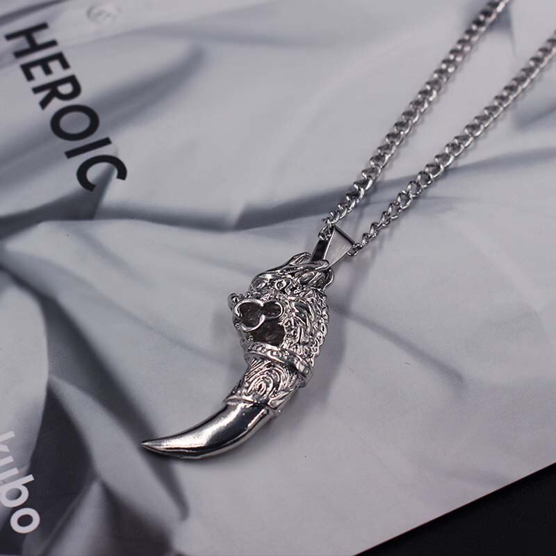 Collares con colgante de diente de lobo para hombre, joyería Punk, amuleto de diente Fang, XLCT009