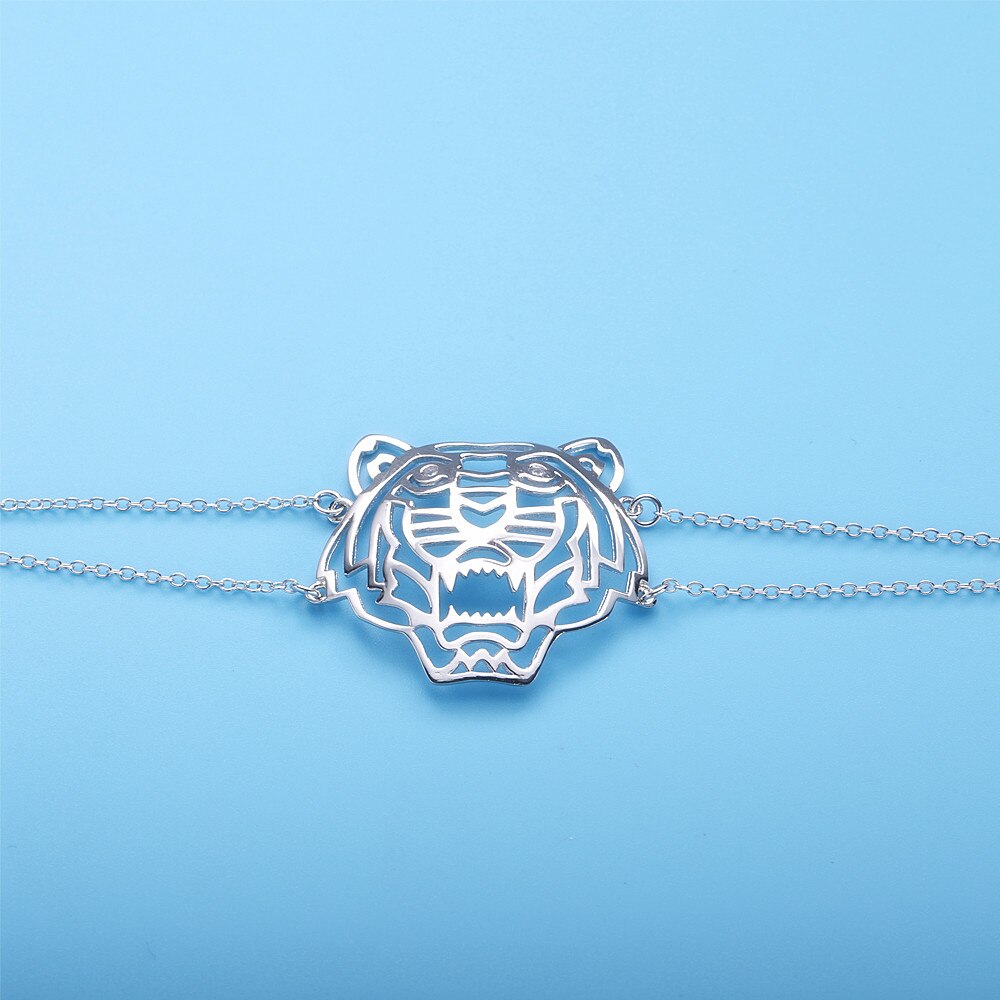 Moonmory S925 Sterling Zilver Medium Tiger Shaped Ketting Armbanden Dier Hanger Zilveren Accessoire Sieraden 16 -18Cm Verstelbare