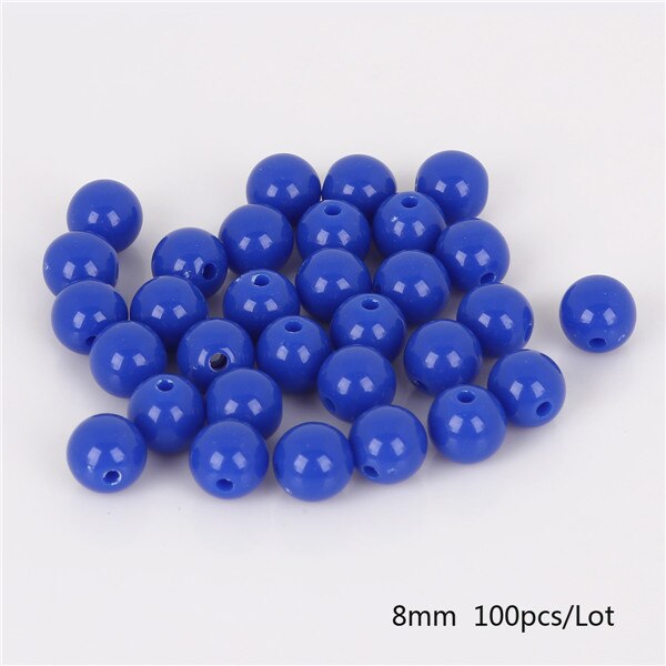 Dia . 8 mm hul ca. 1.8mm 100 stk diy perler skinnende plastik akryl løs afstandsstykke til gør det selv armbånd halskæde 20 farver: Kongeblå