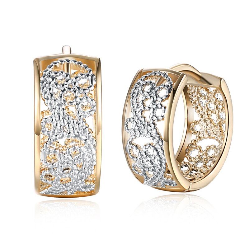 Aglover 100% S925 Sterling Zilveren Patroon Hollow 18K Goud Zirkoon Oorbellen Voor Mode Vrouw Engagement Party Sieraden