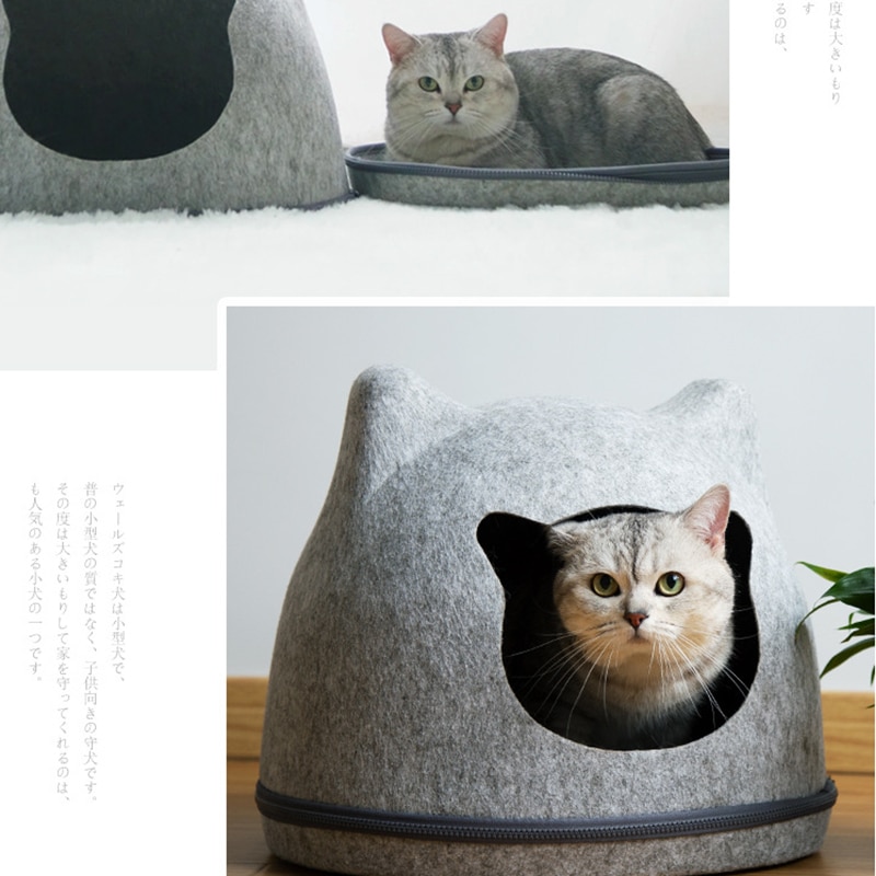 Kat kæledyrshus seng aftagelig naturlig filt katteseng åndbar kat kæledyr hulekat sengehus med pude til kæledyr katte kæledyrshjem