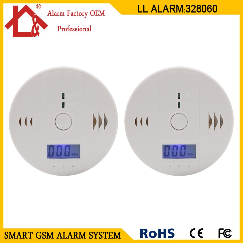 2 PCS LCD CO Sensor alleen Werken Ingebouwde 85dB sirene geluid Onafhankelijke Koolmonoxide Vergiftiging Waarschuwing Alarm Detector