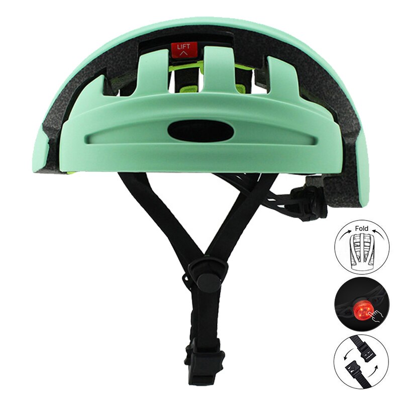 Casco de ciclismo plegable portátil para hombre, para bicicleta de montaña, para Ciudad y carretera, ligero con luz trasera: light green