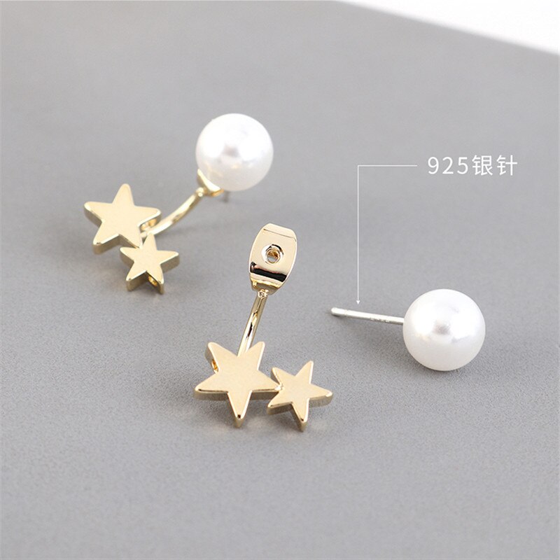 MS Betti Concise perla estrella pendientes chaqueta mate color oro S925 pin Nueva joyería directo de fábrica