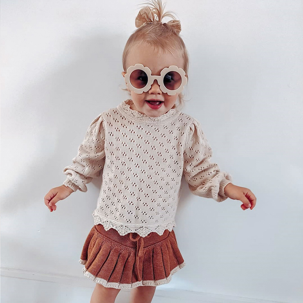 Koreaanse Prinses Kant Kraag Breien Trui Zacht Ademend Baby Hollow Out Tops Voor Peuter Meisjes Kleding Lente Truien