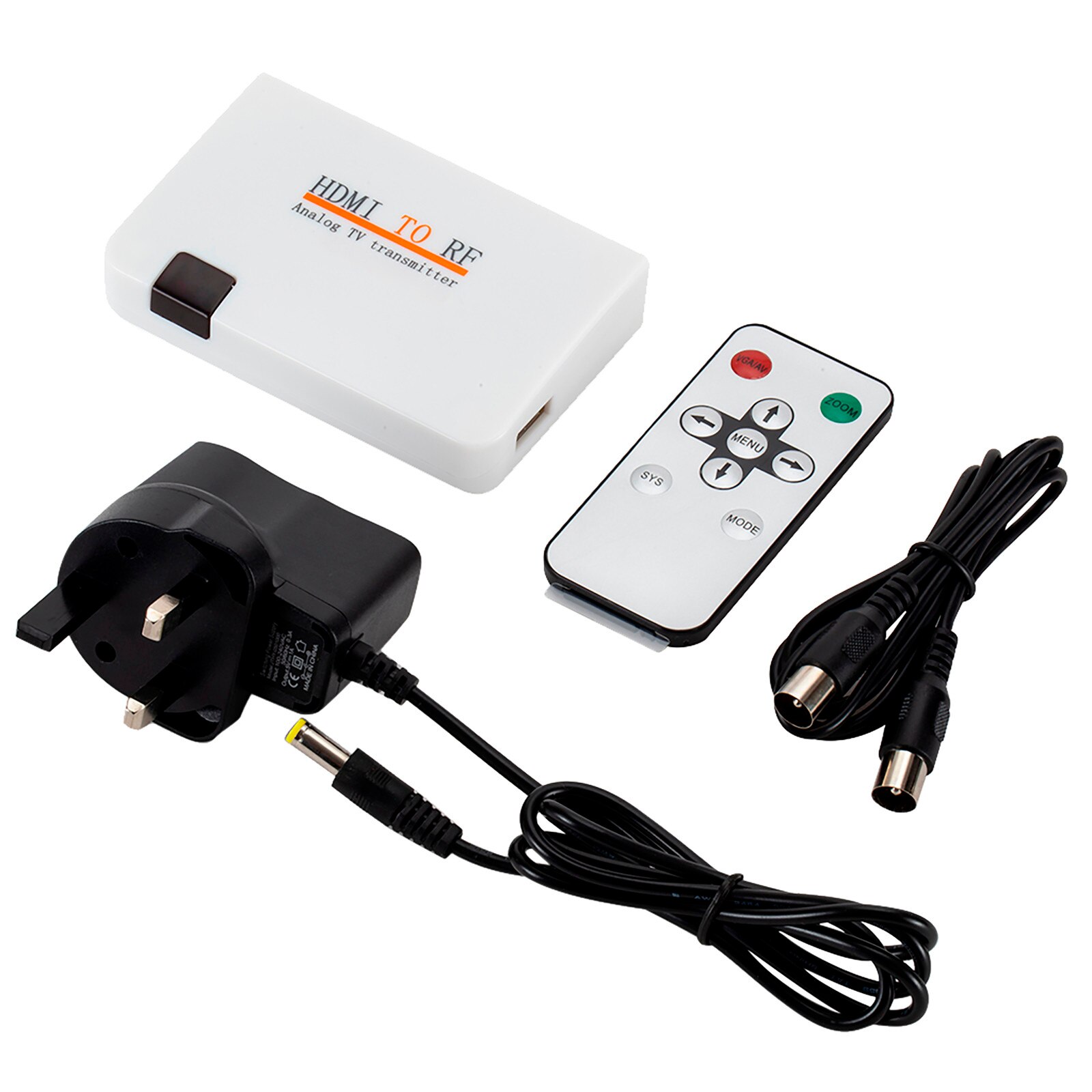 US/EU/UK Plug HDMI To RF Coaxial Converter Box Adapter Cable with Remote Control Power Supply for TV Converting Display DVD