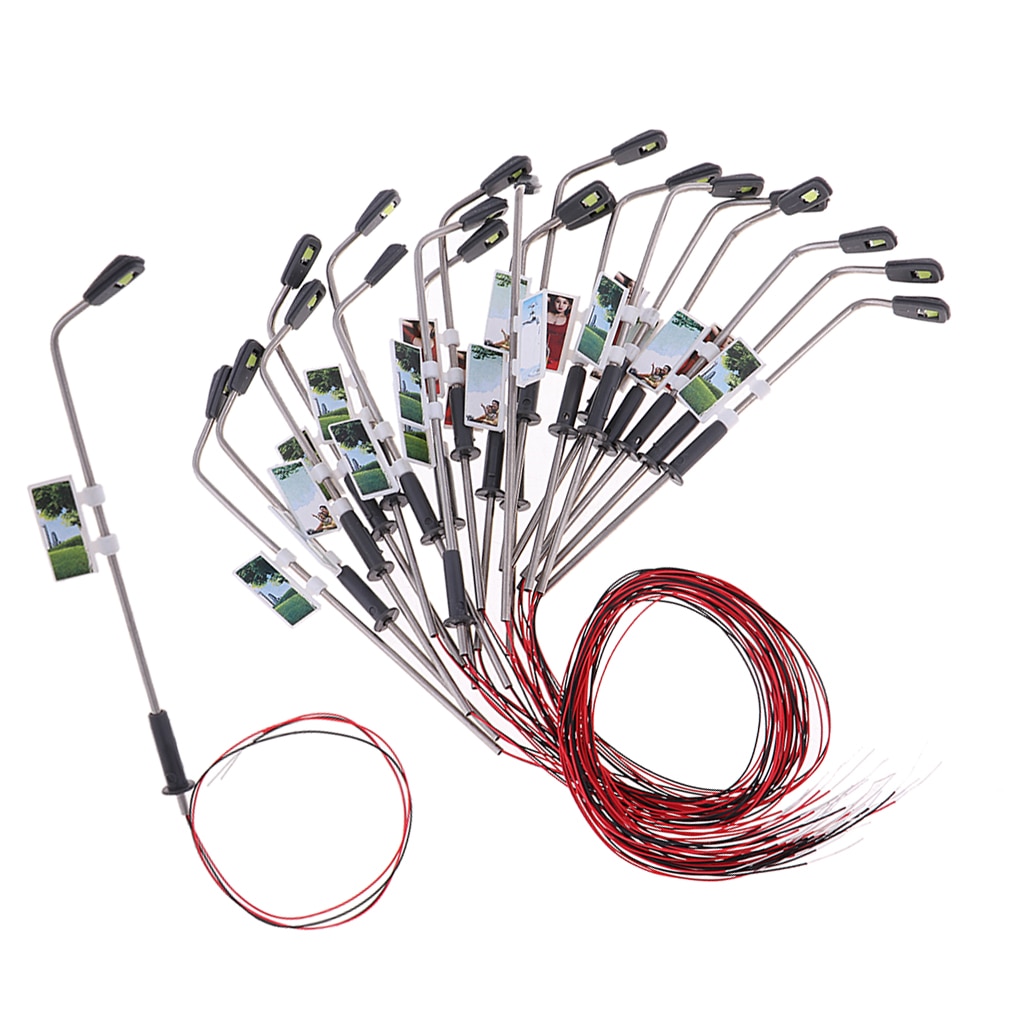 20pcs Mini Model Railway Train Lamp Post LED Street Lights HO Scale 1:150