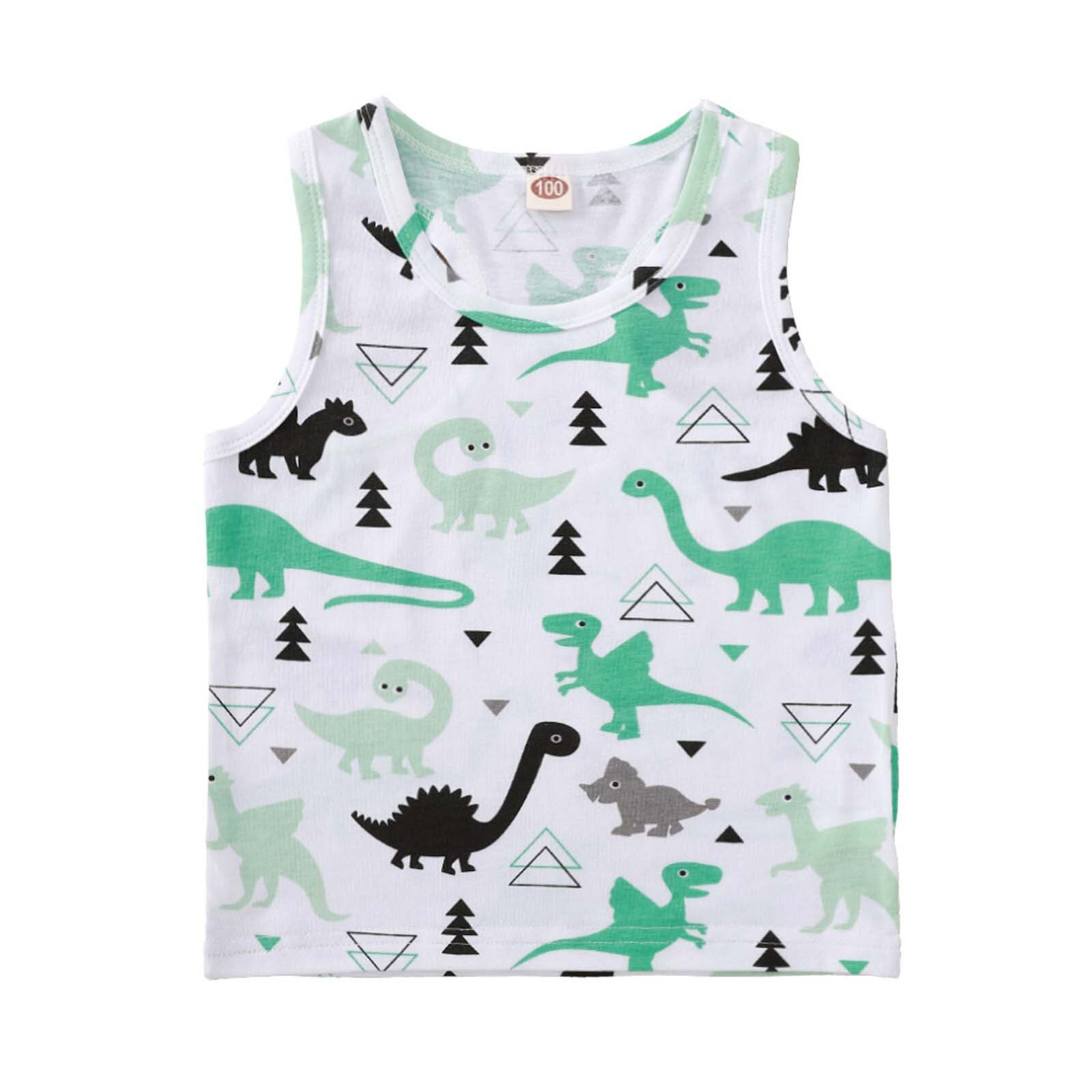 Katoen Peuter Kids Baby Boy Kleding Mode Cartoon Dinosaurus Print Vest Casual Licht Groen Grijs Mouwloze Top Kleren: Green / 5T