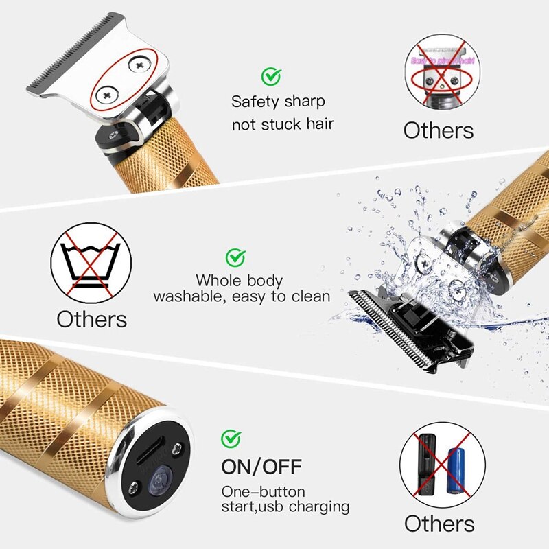 Outliner Hair Clippers, T-Blade Cordless Hair Trimmer for Men Waterproof Grooming Kit