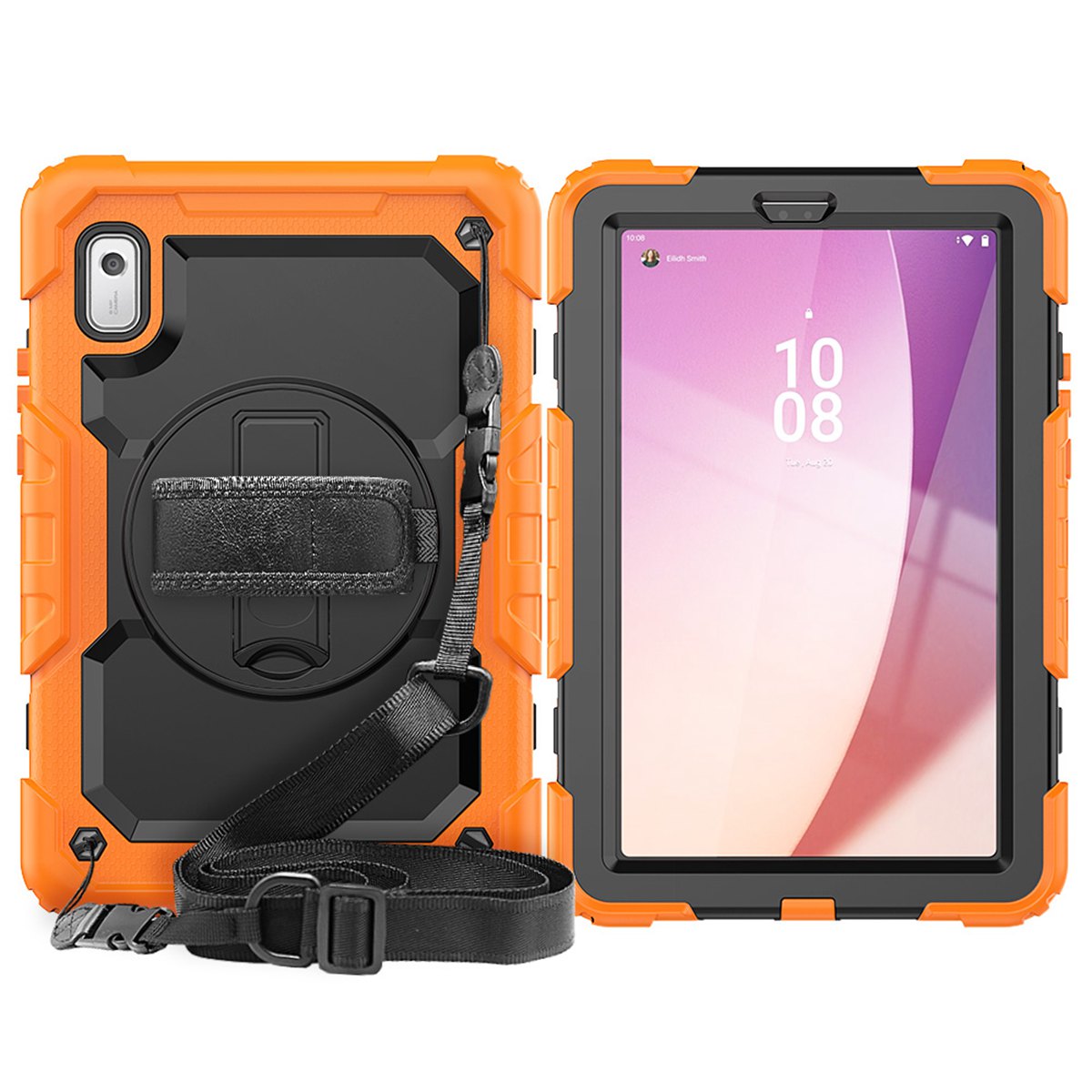 Hand Strap Shoulder Strap Kickstand Rugged Case For 9 Inch Lenovo Tab M9/K9 (TB-310FU, Released) built-in Screen Protector: Yellow