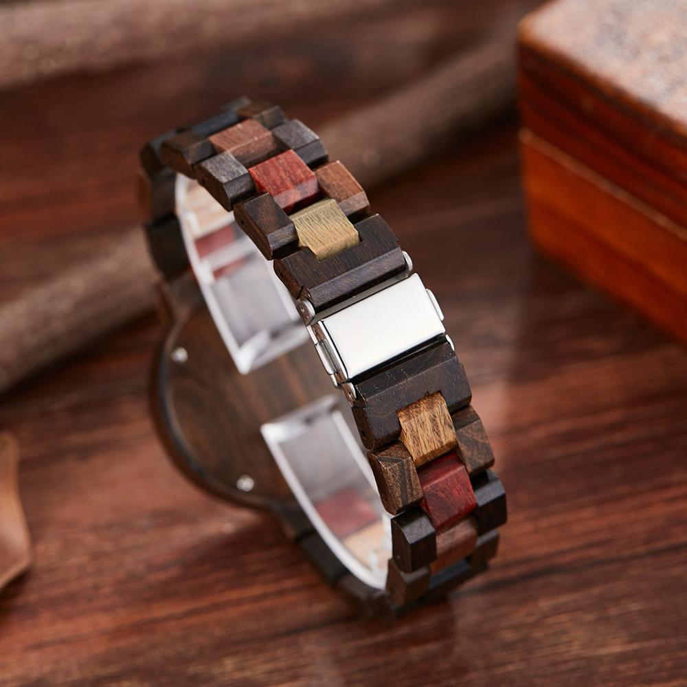 Kleurrijke Houten Horloge Vrouwen Quartz Rode Houten Band Multicolor Wijzerplaat Horloge Reloj De Mujer Met Doos