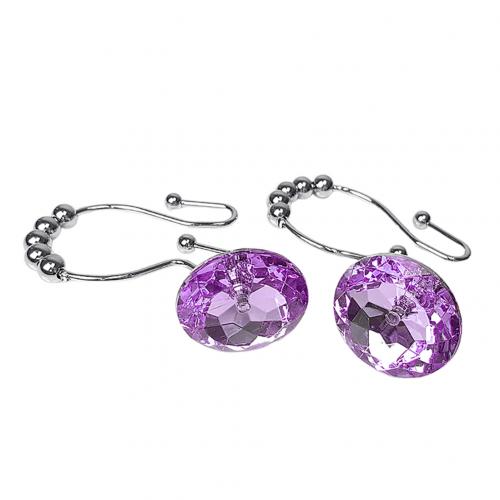 12 Stks/set Badkamer Bling Ronde Acryl Strass Decoratieve Douchegordijn Haak: Paars