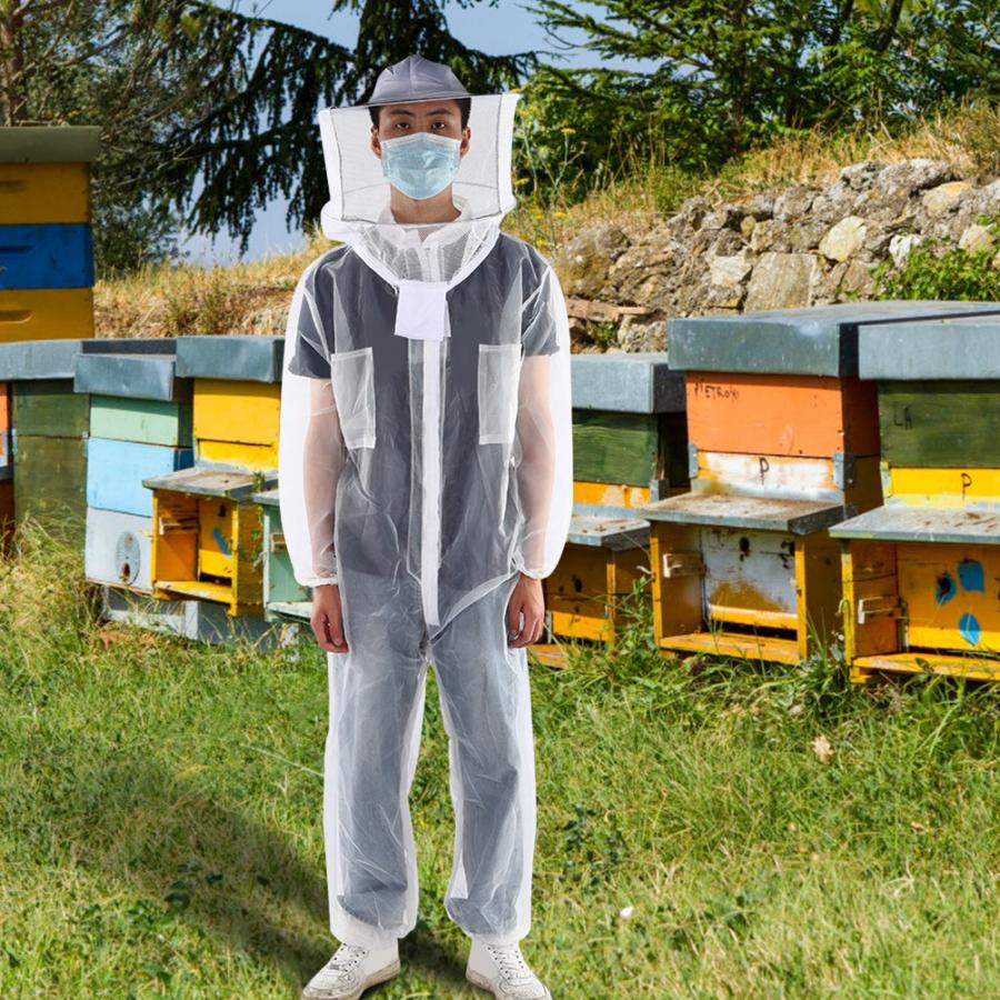 Beekeeper Anti Bee Biting Transparent One-Piece Nylon Mesh Beekeeping Suit Bee Clothing Supplies