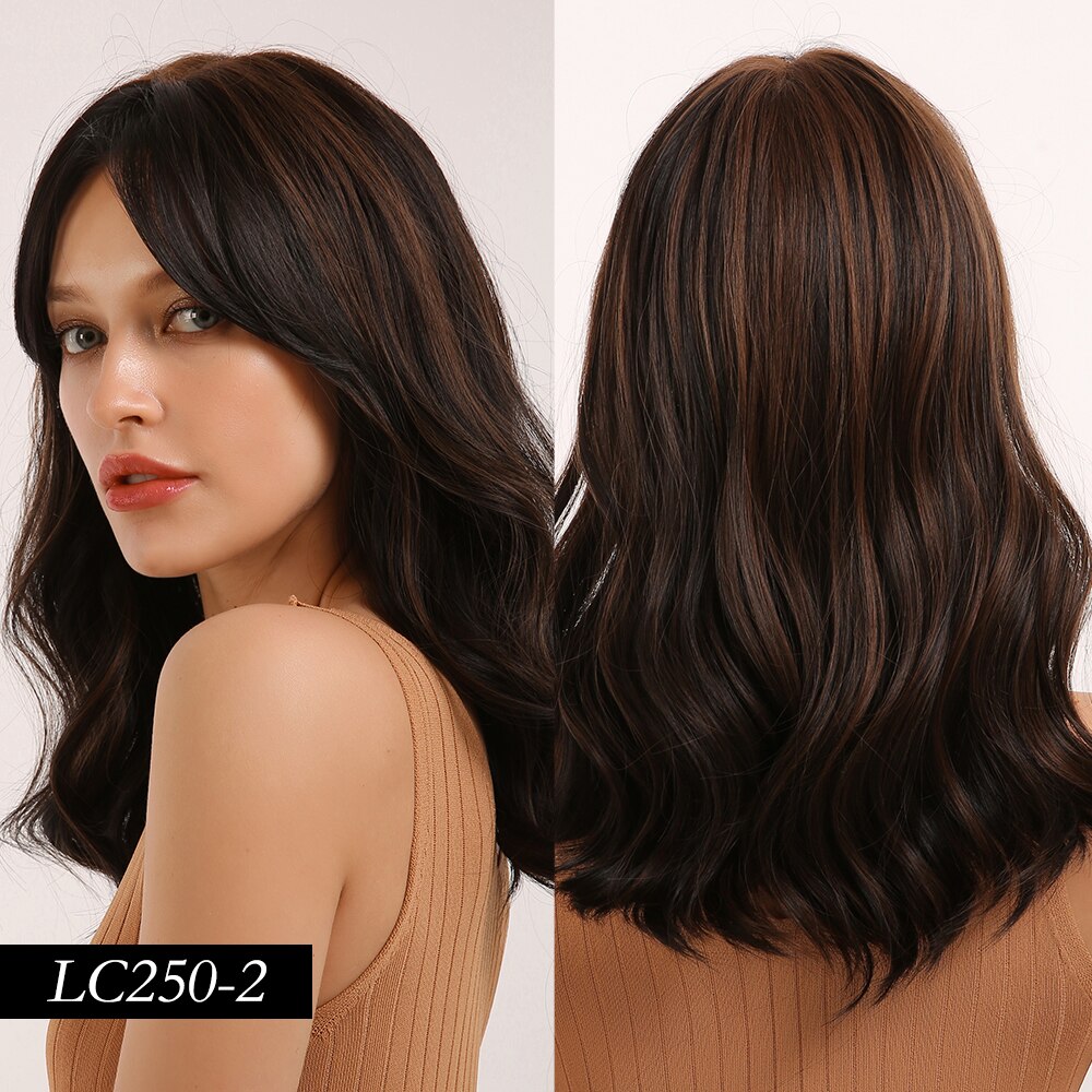 Perruque synthétique longue ondulation naturelle avec frange en Fiber résistante à la chaleur avec frange pour femmes blanches et noires pour usage quotidien: lc250-2
