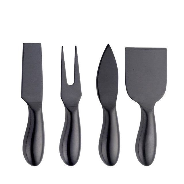 4Pcs/Set Cheese Tools Stainless Steel Cheese Knives Sets Kitchen Utensils Cutter Slicer Chef Spatula Pan Cake Tool Cheese Grater: Black-4pcs