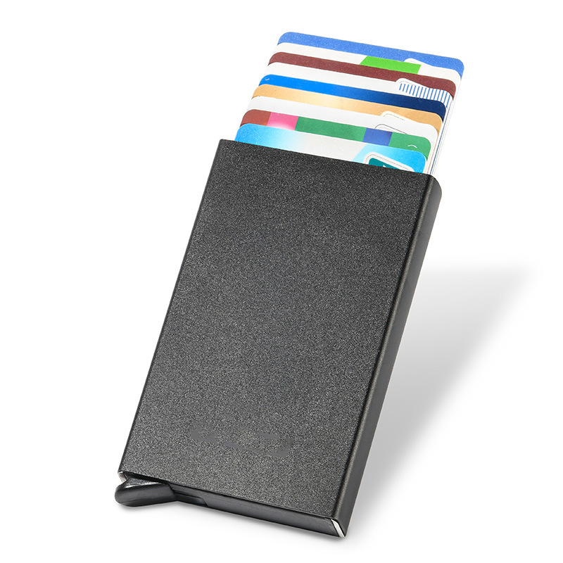 Smukły portfel z wysuwaną klapką Minimalistyczne etui na karty kredytowe dla mężczyzn i kobiet Mini metalowa obudowa z blokadą RFID: Black