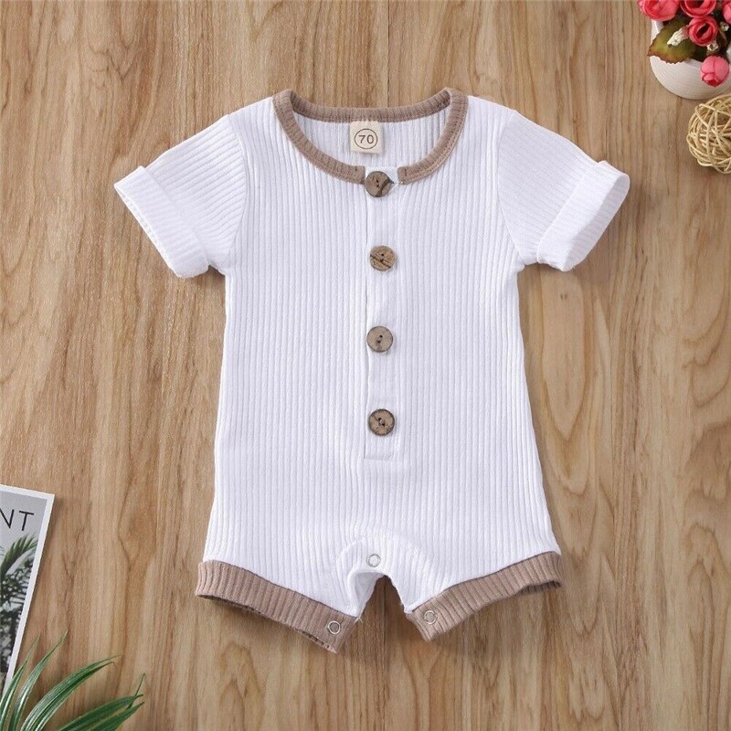 Gloednieuwe Pasgeboren Infant Kids Baby Meisje Jongen Romper Enkele breasted Gestreepte Katoenen Jumpsuit Playsuit Zomer Kleding 0- 18M