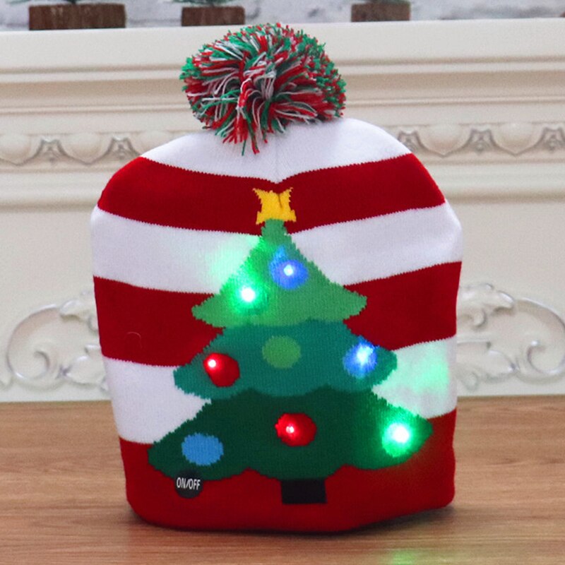2022Christmas Hats Sweater Elk Knitted Beanie Hat With LED Light Up Cartoon Patteren Christmas Year Decoration navidad: E