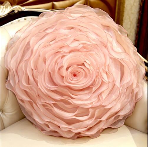 3d Yarn Rose Pillows Romantic Flower Sofa Cushion Bed Flower Pillows Wedding Decor Rose Pillows Valentine's Day: Pink