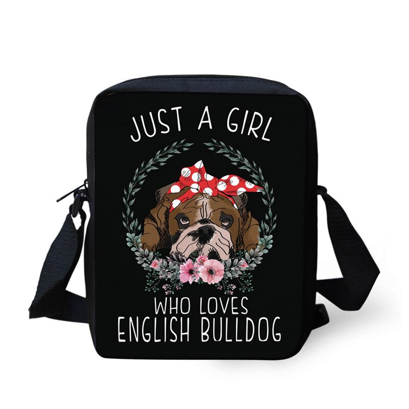 ELVISWORDS Bulldog Pug bolsa de perro Mini bolsos de mensajero para niños mochilas escolares niñas bolso de hombro para mujer bolsa de viaje mejores de navidad: L3155E