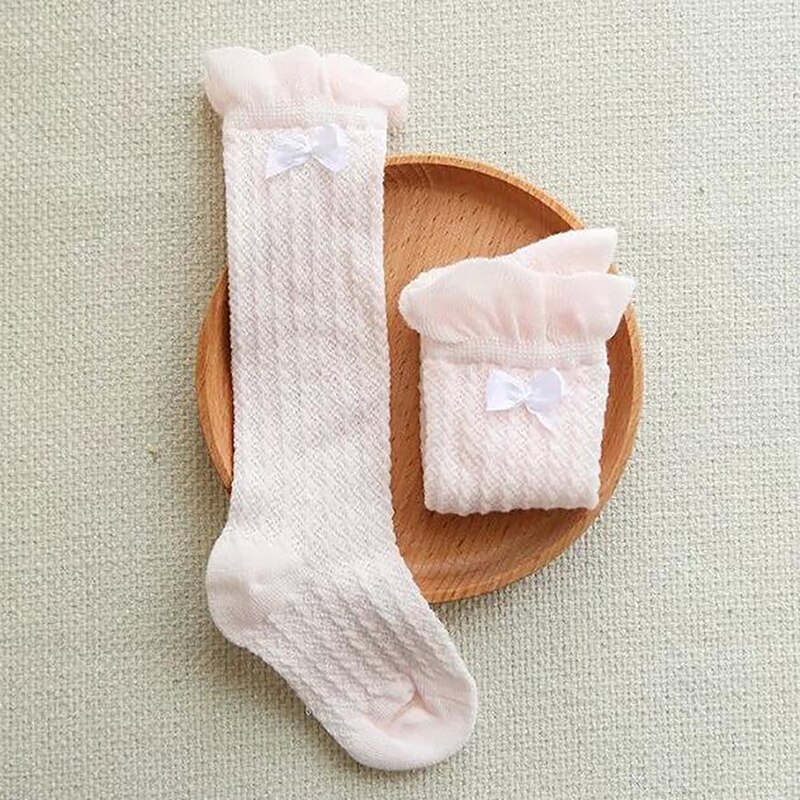 Baby pige strømper forår efterår sommer varm mesh sløjfe-knude børn sløjfestrømper børn strømpebukser babytøj: Lyserød