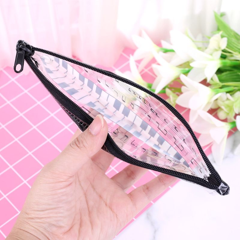 Estuche de lápices para Teclado de Piano de notas musicales, bolsa de plástico transparente para bolígrafos, para estudiantes