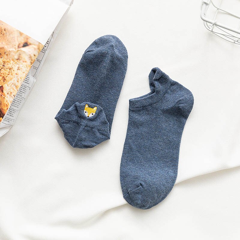 Kawaii Bestickt Katze fuchs Frauen Socken Glücklich Knöchel Lustige Socken Frauen Baumwolle Sommer 1 Paar Süssigkeit Farbe: 11