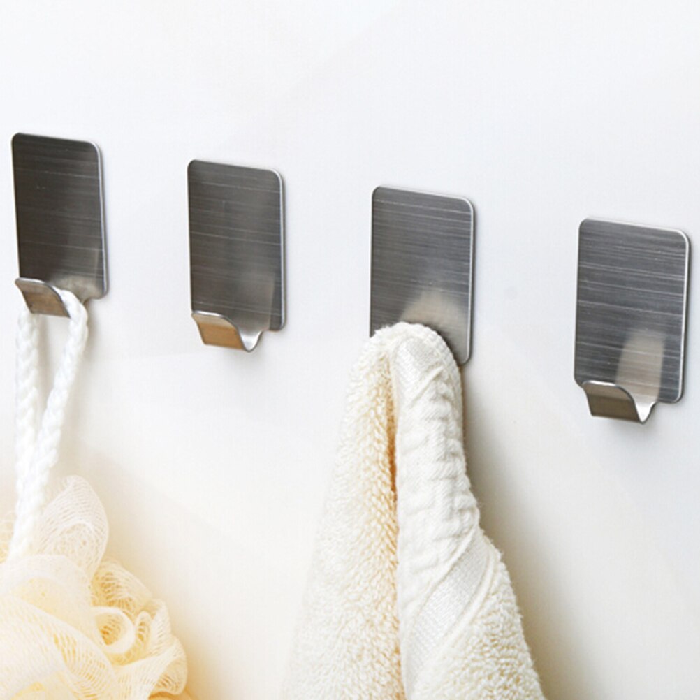 6Pc/Lot Stainless Steel Family Robe Hanging Hooks Hats Bag Key Adhesive Wall Hanger for Bathroom Kitchen