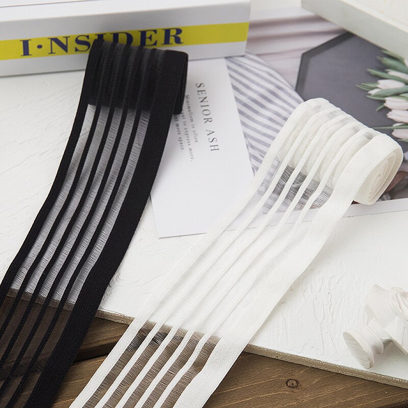 Sangle élastique en caoutchouc de 5cm de large, 5 mètres/lot, noir, blanc, transparent, pour vêtements et robes